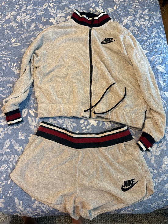 Nike Other - Nike Gray Two-Piece Track Jacket and Shorts with Red-Black Stripe Trim